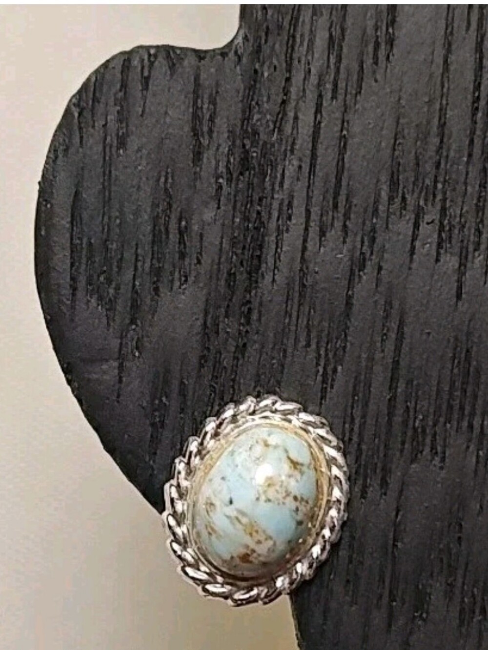 Vintage MCM Danecraft Sterling Silver Dainty Earrings Framed Turquoise Cabochon